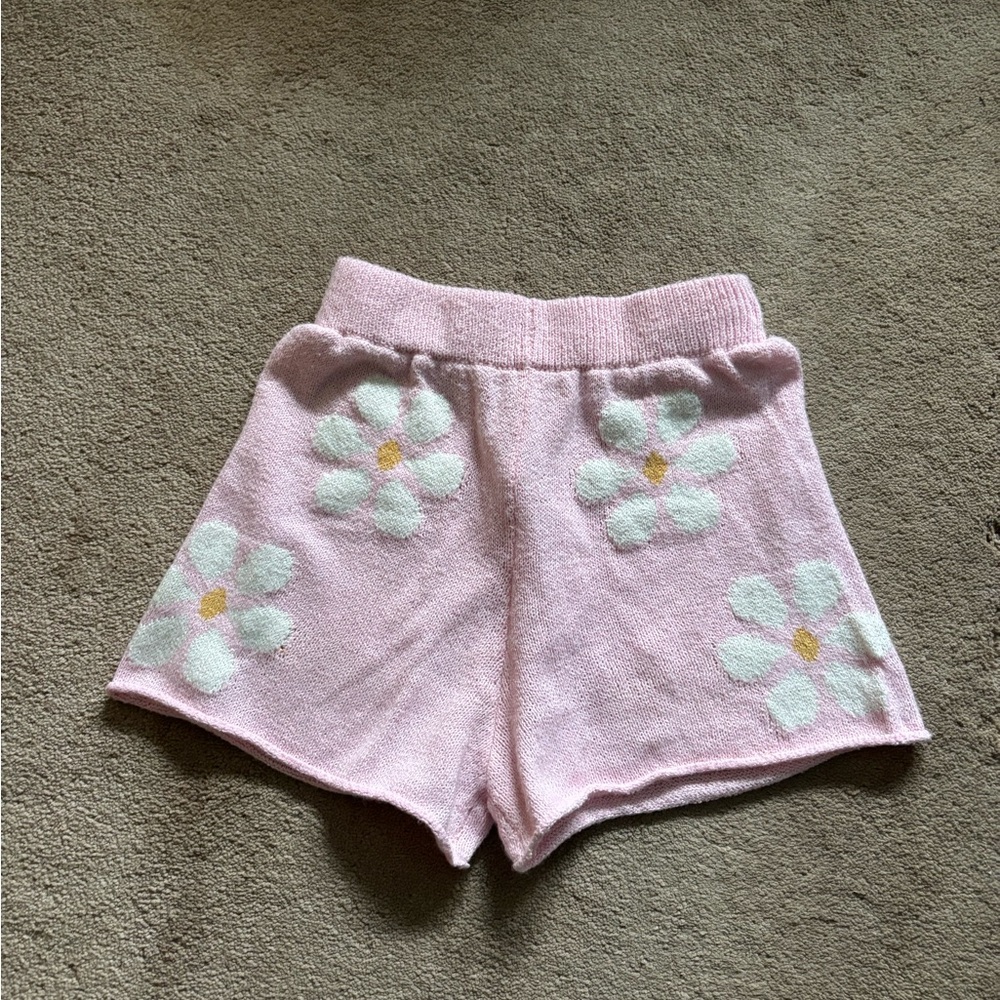 Pink Daisy Knit Shorts